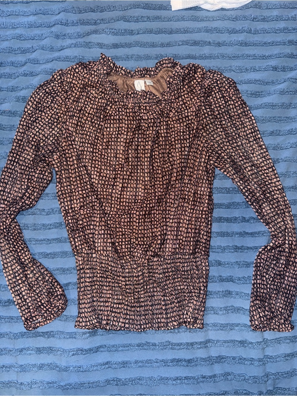 Joie Black & Pink Smocked Metallic Long-Sleeve Blouse